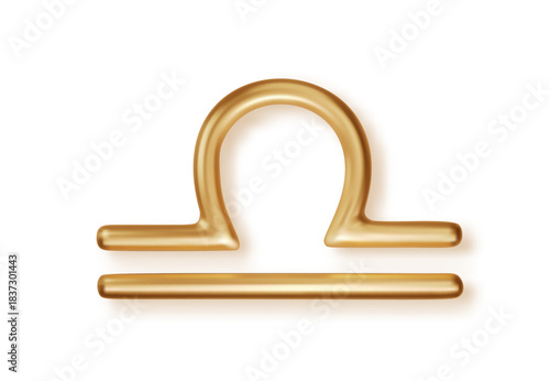 Realistic golden 3D Libra zodiac symbol. Glossy metallic horoscope sign isolated for astrology projects, balance theme and mystic celestial illustrations