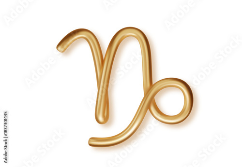 Glossy metallic Capricorn zodiac sign in 3D. Realistic golden horoscope icon isolated on transparent background for astrology spiritual themes