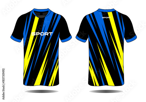 Vibrant Sport Shirt Design with Unique Blue and Yellow Pattern for Active Wear