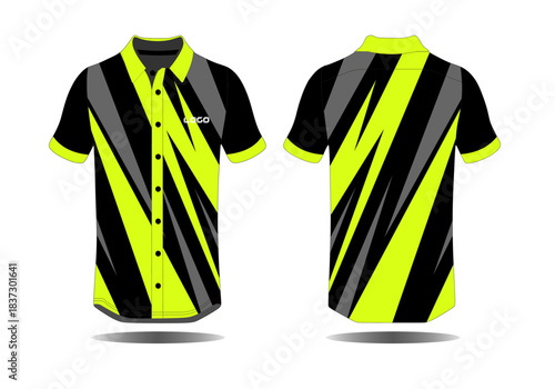 Vibrant Black and Yellow Short Sleeve Shirt with Striking Diagonal Design