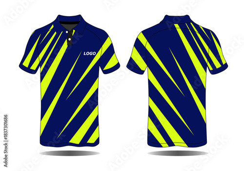 Dynamic Design of Sports Polo Shirt with Stripes in Blue and Yellow Colors