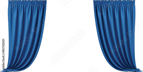 The image features a pair of blue curtains that exude a sense of calmness and tranquility. The soft fabric suggests a gentle texture, inviting viewers to appreciate its tactile quality.Victor 