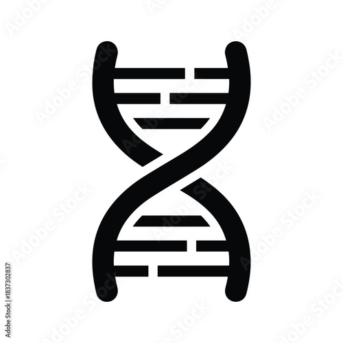 Black D N A double helix icon on white background genetics science