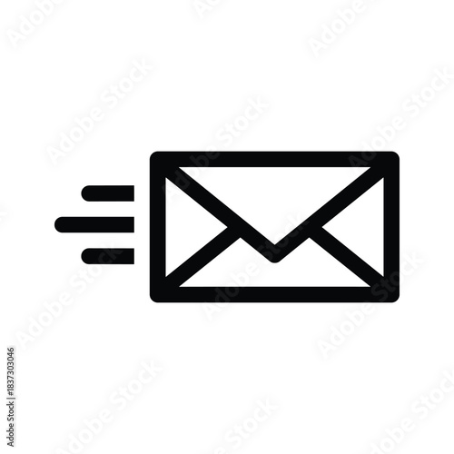 Black envelope icon with motion lines indicating speed mail message