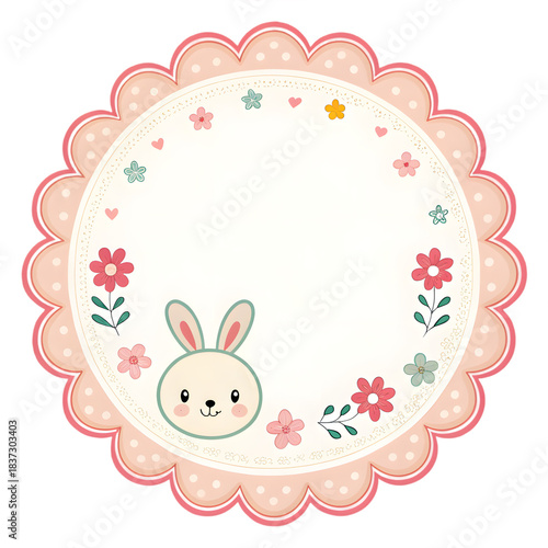 Cute bunny and flower circular decorative frame for children