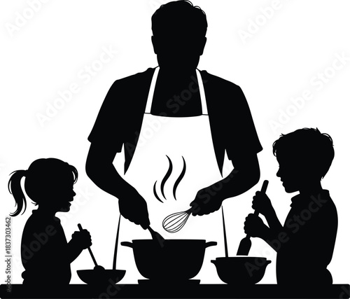 Father and children cooking together in the kitchen a heartwarming family activity