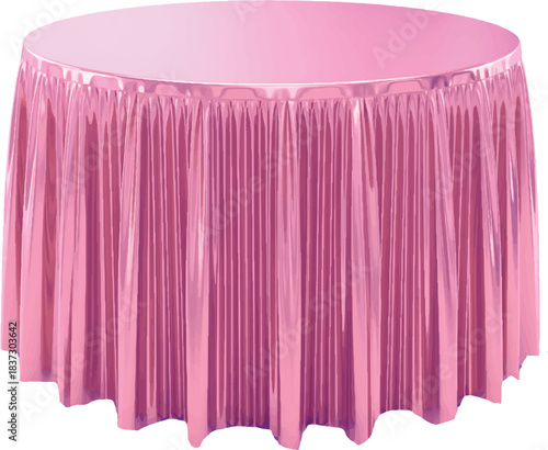 The image features a round table elegantly draped with a light pink tablecloth that cascades to the floor. The choice of light pink adds a soft, inviting touch,Victor Illustrator Design