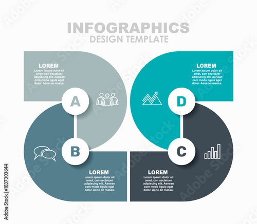 Four-step infographic with circular segments, icons, and text for business, planning, or presentation use. Vector illustration.