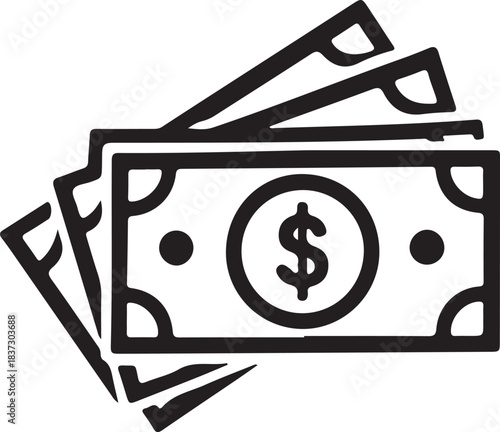 Money bill icon with dollar sign for cash payment and financial transaction paper currency for business and personal finance wealth and economy vector

