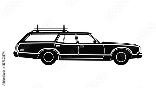 Classic american station wagon with roof rack a side profile illustration