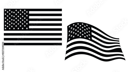 Two depictions of the american flag one still and one waving