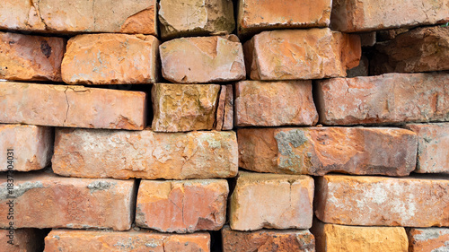 Red old brick wall background, brick wall texture. Bricks stack stacked on top of each other. Building material. Construction, repair concept