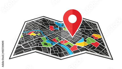 Map illustration with a red pin marker indicating a specific location