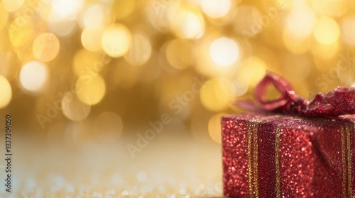 Wallpaper Mural Small red gift box placed on a shiny background during a festive season Torontodigital.ca