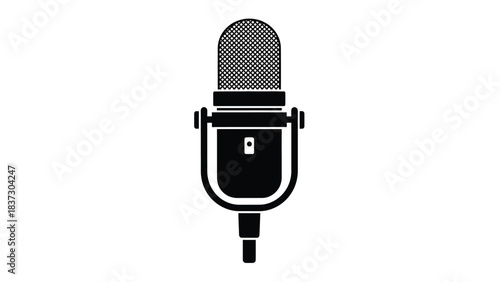 Simple black and white illustration of a classic studio recording microphone