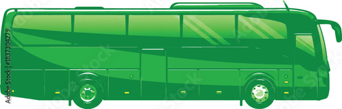 The image features a side view of a green bus, designed to resemble a modern coach bus. The vibrant green color of the bus suggests a connection to nature a
Victor Illustrator Design