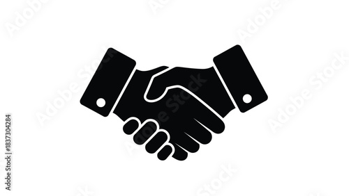 A simple black and white illustration depicting a handshake between two people