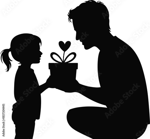 Father receives a heart shaped gift from his daughter in a heartwarming silhouette