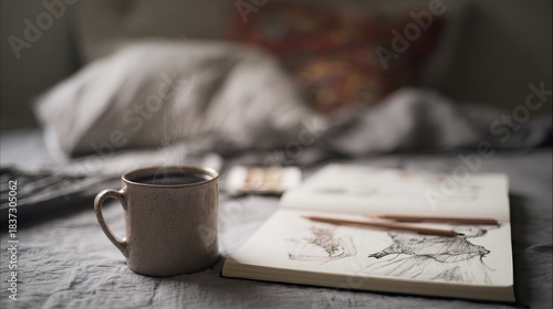 Cozy Morning with Coffee and Sketchbook