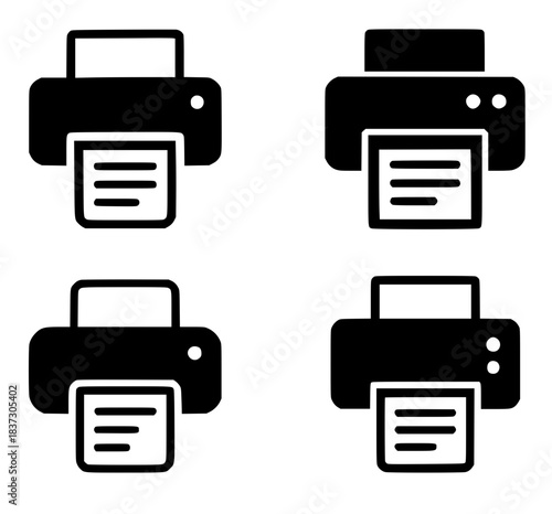4 printer illustrations, black, transparent background