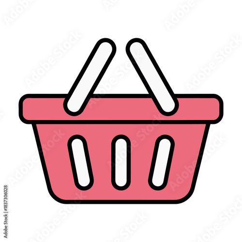 A pink shopping basket with white handles sits ready for purchases.