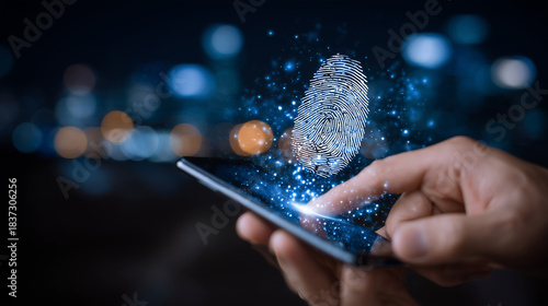Macro of a smartphone fingerprint sensor being touched, symbolizing identity verification and modern security technology