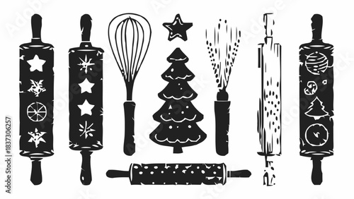 Stunning collection of rustic Christmas baking tools and cookie stamps perfect for holiday crafting projects