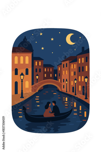 A romantic evening in Venice illuminated by gorgeous lights on the canals and buildings