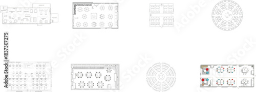 Various floor plan layouts for conference and meeting rooms