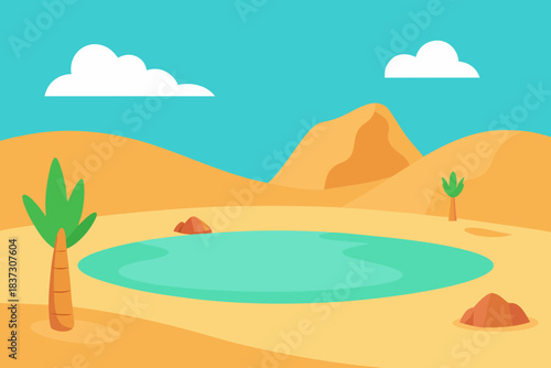 Playful desert oasis cartoon background simple vector illustration
