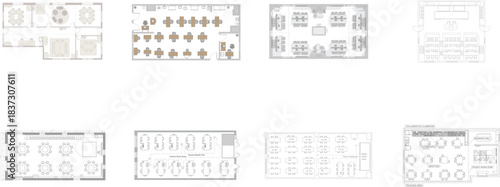 Diverse office and classroom floor plan arrangements