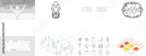 Grocery shopping and food icons cart basket