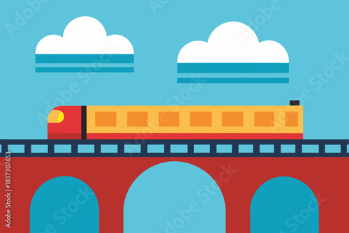 Train overbridge scene cartoon background simple vector illustration