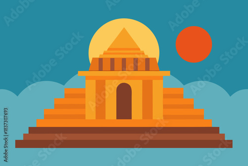 Ancient sun temple cartoon background simple vector illustration