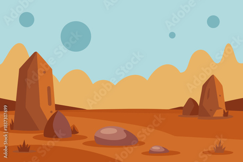 Golem valley stones cartoon background simple vector illustration
