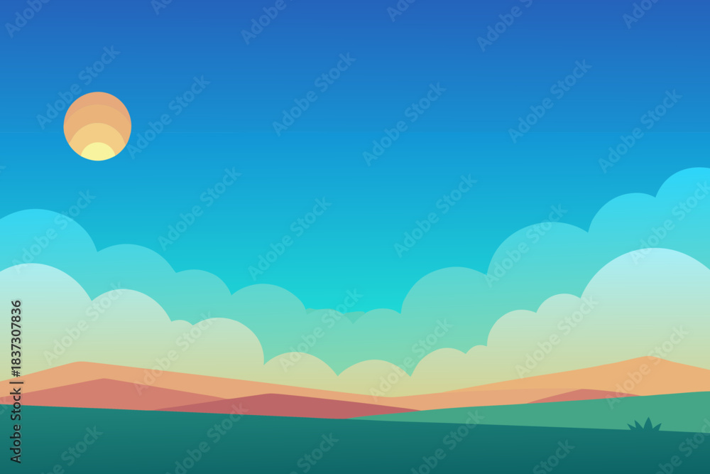 Obraz premium Clean gradient sky scene cartoon background simple vector illustration