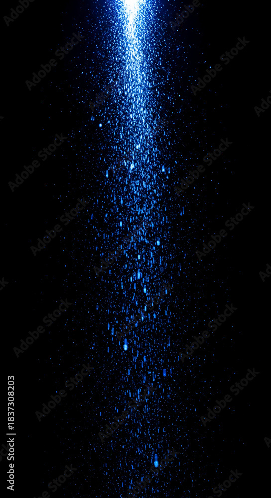 Fototapeta premium Image of bright blue light emitting downwards on a dark background, creating an effect of illumination and magic, perfect for abstract concepts.