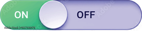 toggle switch that is currently set to the 'ON' position. On the left side of the switch, the background is filled with a vibrant green color, which is often associated .Victor Illustrator Design