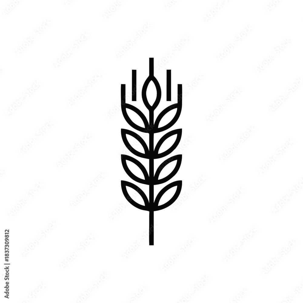 Naklejka premium Minimalist Wheat Stalk Icon - Agriculture and Cereal Grain Vector
