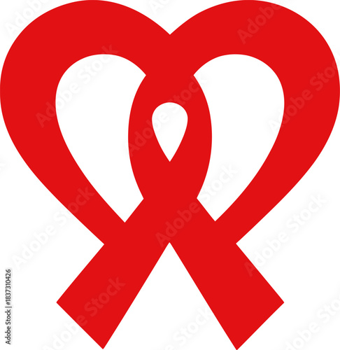 A red awareness ribbon forming a heart shape symbolizing love and support for a social cause
