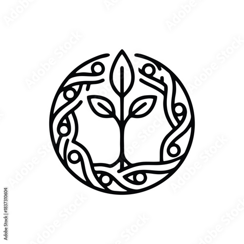 Circular Plant Growth Icon - Minimalist Nature and Ecology Logo