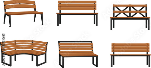 Bench set park wooden outdoor furniture collection
