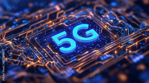 5g network technology glowing circuit board digital connection data
