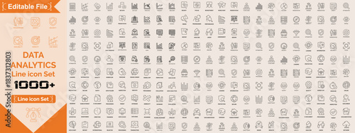 Big icon Set, Data analytics icon set. Big data analysis technology symbol. Containing database, statistics, analytics, server, monitoring, computing and network icons. Solid icons vector collection.