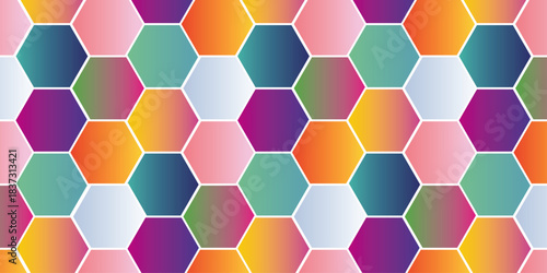 Abstract multicolor hexagon geometric honeycomb texture background. creative decorative element fabric.	

