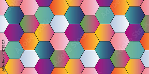 Abstract multicolor hexagon geometric honeycomb texture background. creative decorative element fabric.	
