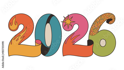 Retro 2026: A vibrant and nostalgic design for the year 2026, featuring playful typography and a bold color palette.