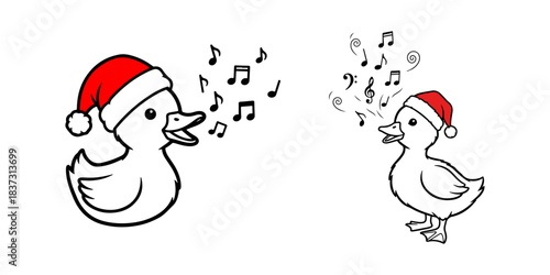 Cute Duckling Singing Christmas Carols with Music Notes, SVG Illustration
