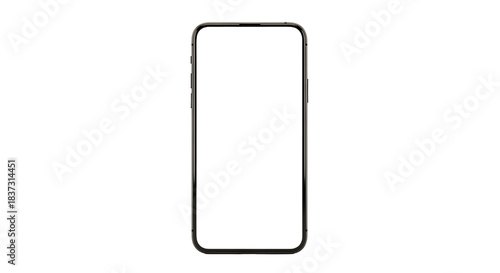 Modern smartphone with a sleek black design and a blank screen isolated on transparent background
