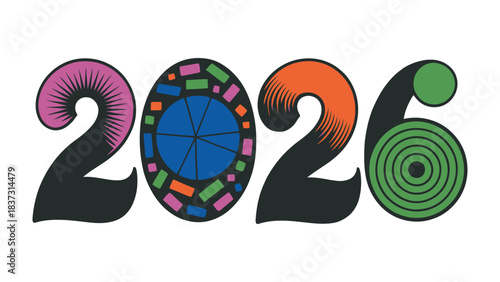 The Year 2026: A vibrant and creatively designed image showcasing the year 2026, offering a visually stunning representation of the future, perfect for themes of planning and aspirations.